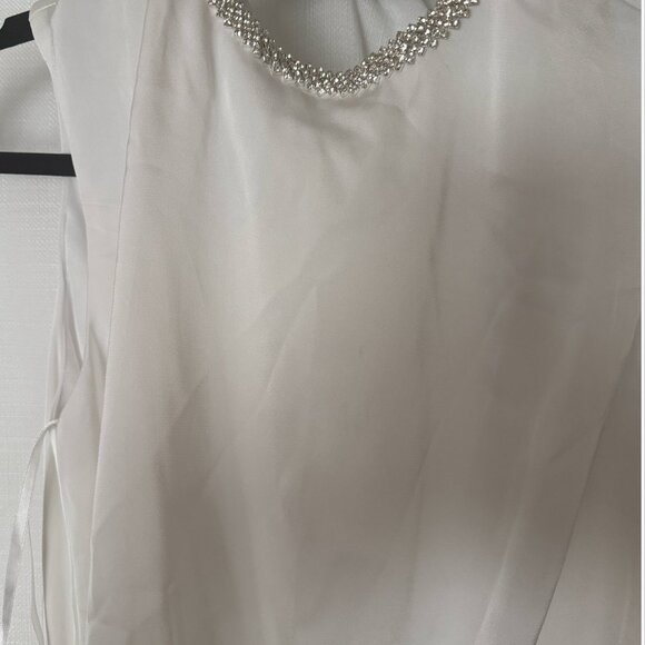 White Rhinestone Neckline Draped Mini Dress Womens Gown Mac Duggal - Picture 9 of 13